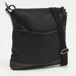 Pre Owned حقيبة ماسنجر مسطحة كانفاس GG أسود غوتشي