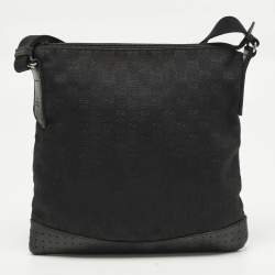 Pre Owned حقيبة ماسنجر مسطحة كانفاس GG أسود غوتشي