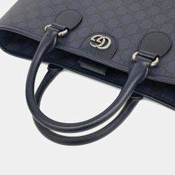 Pre Owned Gucci Navy Blue PVC Ophidia GG Tote Bag
