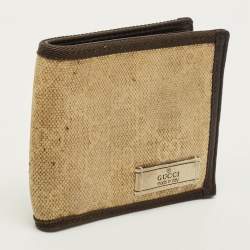 Pre Owned Gucci Logo Brown/Cream GG Canvas and Leather Bifold Wallet