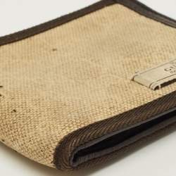 Pre Owned Gucci Logo Brown/Cream GG Canvas and Leather Bifold Wallet