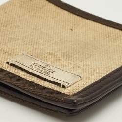 Pre Owned Gucci Logo Brown/Cream GG Canvas and Leather Bifold Wallet