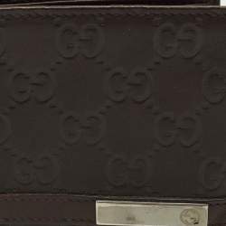 مملوكة مسبقًا Gucci Logo Metal Dark Brown Guccissima Leather Bifold Wallet