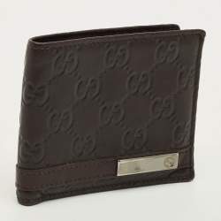 مملوكة مسبقًا Gucci Logo Metal Dark Brown Guccissima Leather Bifold Wallet