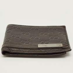 مملوكة مسبقًا Gucci Logo Metal Dark Brown Guccissima Leather Bifold Wallet