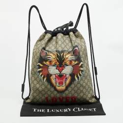 Pre Owned حقيبة ظهر غوتشي كت angry بيج/أسود كانفاس جي جي سوبرم وقماش بسحاب شد