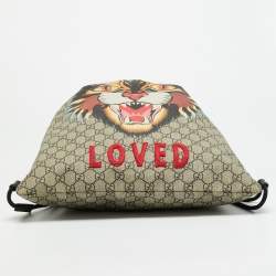 Pre Owned حقيبة ظهر غوتشي كت angry بيج/أسود كانفاس جي جي سوبرم وقماش بسحاب شد