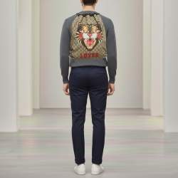 Pre Owned حقيبة ظهر غوتشي كت angry بيج/أسود كانفاس جي جي سوبرم وقماش بسحاب شد