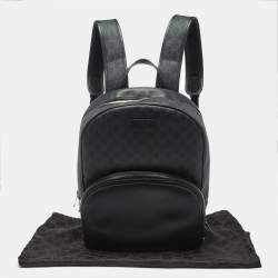 Pre Owned Gucci Medium Black GG Supreme Canvas and Leather Backpack