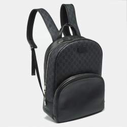 Pre Owned Gucci Medium Black GG Supreme Canvas and Leather Backpack