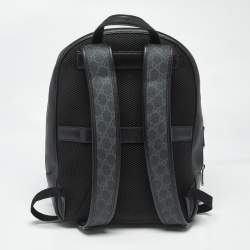 Pre Owned Gucci Medium Black GG Supreme Canvas and Leather Backpack