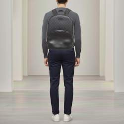 Pre Owned Gucci Medium Black GG Supreme Canvas and Leather Backpack