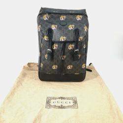 Pre Owned حقيبة ظهر غوتشي متوسطة بشعار جي متشابك ونقشة النمر في كانفاس جي جي سوبرم أسود