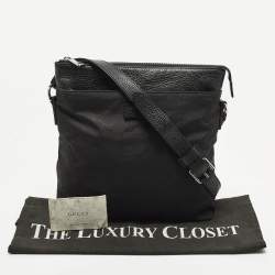 Pre Owned Gucci Black GG Nylon and Leather Messenger Bag