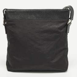 Pre Owned Gucci Black GG Nylon and Leather Messenger Bag