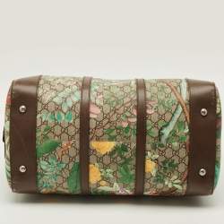 Pre Owned Gucci Tian Brown/Beige GG Supreme Canvas and Leather Duffel Bag