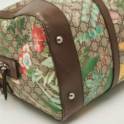 Pre Owned Gucci Tian Brown/Beige GG Supreme Canvas and Leather Duffel Bag