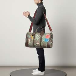 Pre Owned Gucci Tian Brown/Beige GG Supreme Canvas and Leather Duffel Bag
