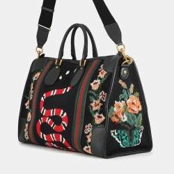 Pre Owned حقيبة سفر غوتشي شيري لاين سنيك قماش أسود/بيج وجلد