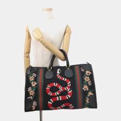 Pre Owned حقيبة سفر غوتشي شيري لاين سنيك قماش أسود/بيج وجلد