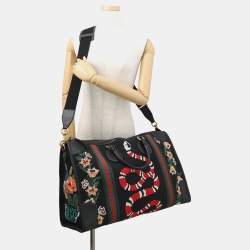 Pre Owned حقيبة سفر غوتشي شيري لاين سنيك قماش أسود/بيج وجلد