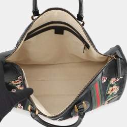 Pre Owned حقيبة سفر غوتشي شيري لاين سنيك قماش أسود/بيج وجلد