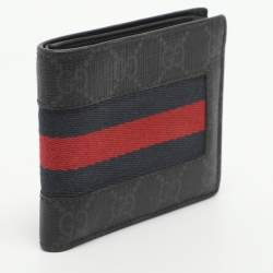 Pre Owned Gucci Web Black GG Coated Canvas Fabric Bifold
