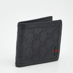 مملوكة مسبقًا محفظة غوتشي جلد غوتشيسيما أسود ثنائية الطية