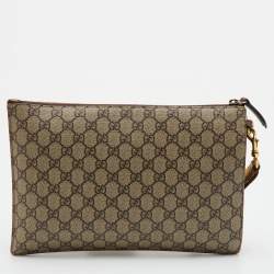 Pre Owned Gucci Neo Vintage Beige/Brown GG Supreme Canvas and Leather Tigre Pouch
