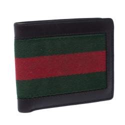 Gucci Brown Web Canvas and Leather Bifold Wallet
