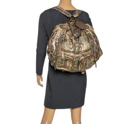 Pre Owned Gucci Beige/Green Python Large Darwin Convertible Backpack