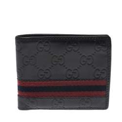 Gucci Black Guccissima Leather Web Bifold Wallet