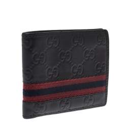 Gucci Black Guccissima Leather Web Bifold Wallet