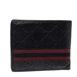 Gucci Black Guccissima Leather Web Bifold Wallet
