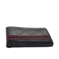 Gucci Black Guccissima Leather Web Bifold Wallet