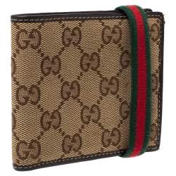 مملوكة مسبقًا محفظة غوتشي كانفاس جي جي بيج/بني ثنائية الطي