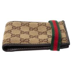 مملوكة مسبقًا محفظة غوتشي كانفاس جي جي بيج/بني ثنائية الطي