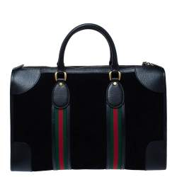 مملوكة مسبقًا Gucci Black Suede and Leather Neo Vintage Web Duffle Bag