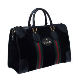 مملوكة مسبقًا Gucci Black Suede and Leather Neo Vintage Web Duffle Bag