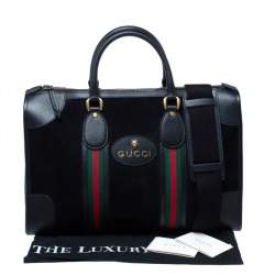 مملوكة مسبقًا Gucci Black Suede and Leather Neo Vintage Web Duffle Bag