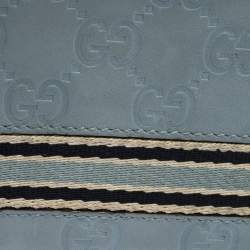 Pre Owned Gucci Blue Guccissima Leather Web Bifold Wallet