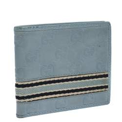 Pre Owned Gucci Blue Guccissima Leather Web Bifold Wallet