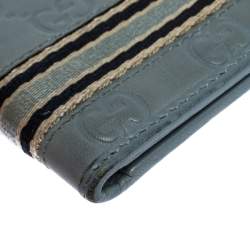 Pre Owned Gucci Blue Guccissima Leather Web Bifold Wallet