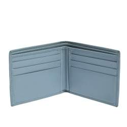 Pre Owned Gucci Blue Guccissima Leather Web Bifold Wallet