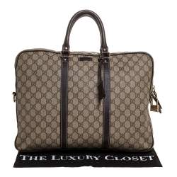 Gucci Beige/Brown GG Supreme Canvas and Leather Briefcase