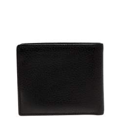 Gucci Black Leather Logo Plaque Bifold Compact Wallet