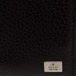 Gucci Black Leather Logo Plaque Bifold Compact Wallet