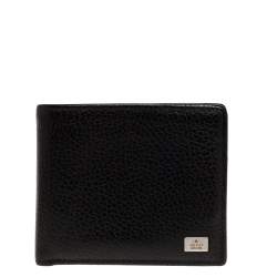 Gucci Black Leather Logo Plaque Bifold Compact Wallet