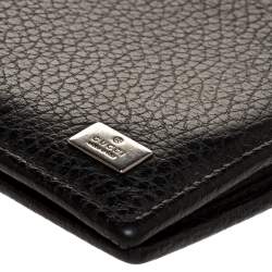 Gucci Black Leather Logo Plaque Bifold Compact Wallet