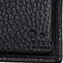 Gucci Black Leather Logo Plaque Bifold Compact Wallet